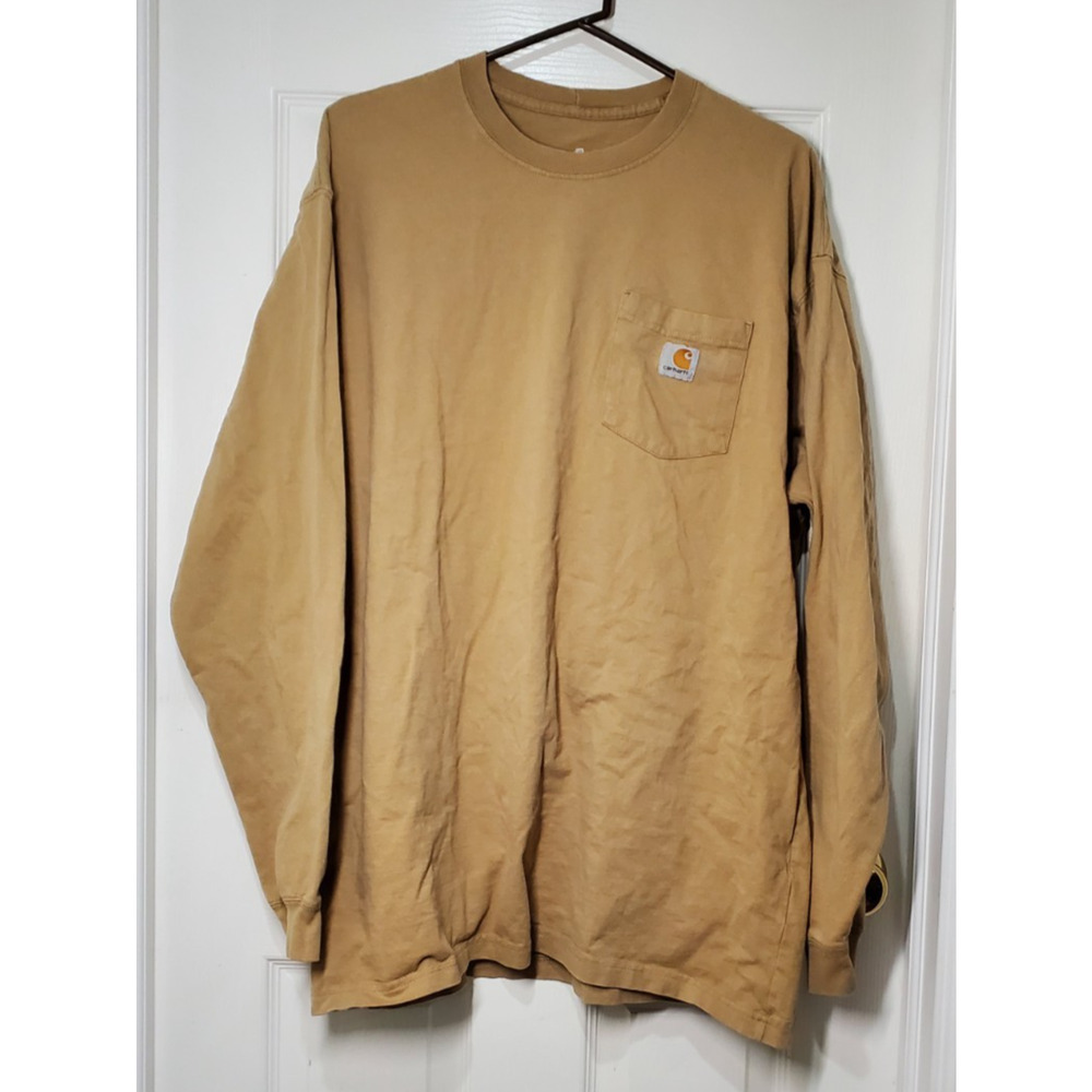 Carhartt K126 Men’s XL Tall Tan Long Sleeve Pocket T-Shirt Heavyweight Workwear